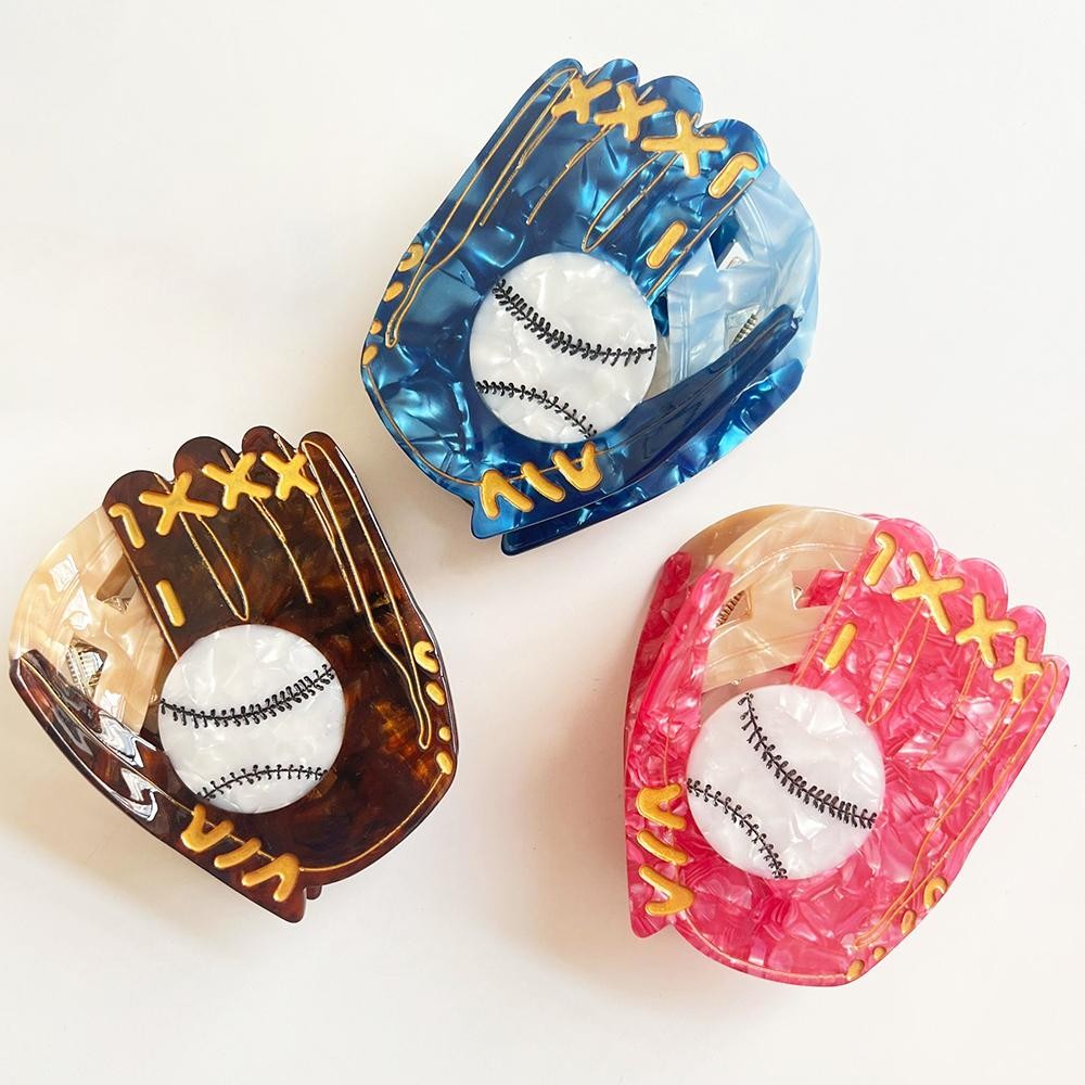 Marbled Acetate Baseball & Glove Claw Hair Clip - Approximately 3" L view 4