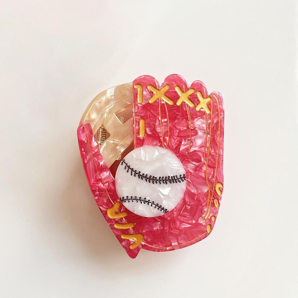 Marbled Acetate Baseball & Glove Claw Hair Clip - Approximately 3" L view 2