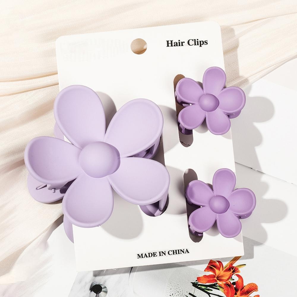 Set Of Three Flower Hair Clips - 1 Big, 2 Mini - Approximately 3" L & 1.5" L view 2