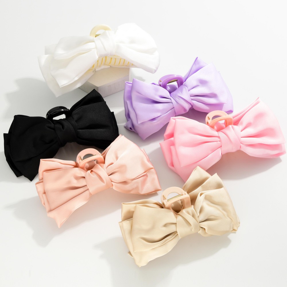 Satin Clip In Hair Bow - Approximately 6" L view 4