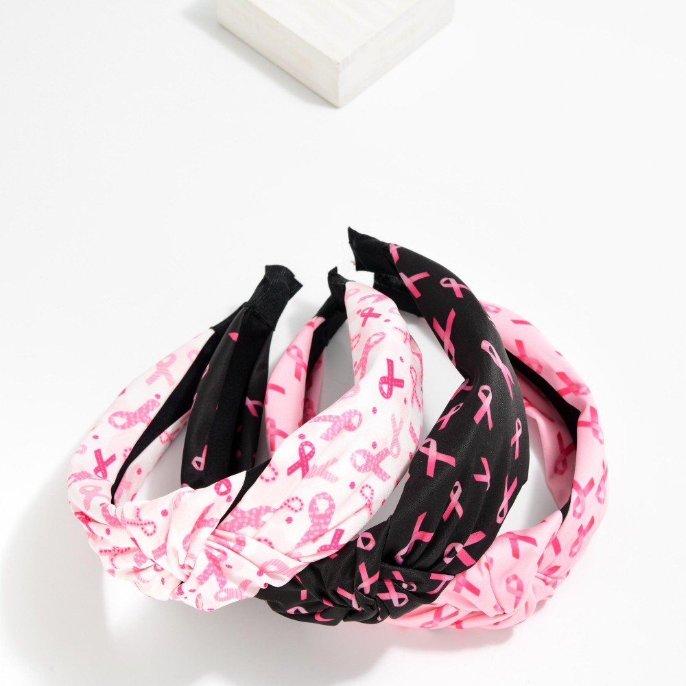 Breast Cancer Awareness Pink Ribbon Print Knotted Headband - One Size Fits Most view 4