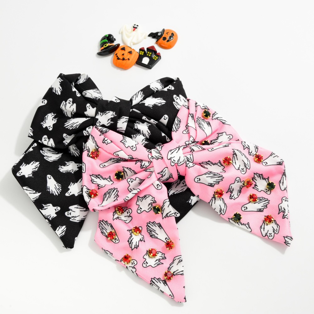 Ghost Print Clip In Hair Bow - Approximately 8" L view 4