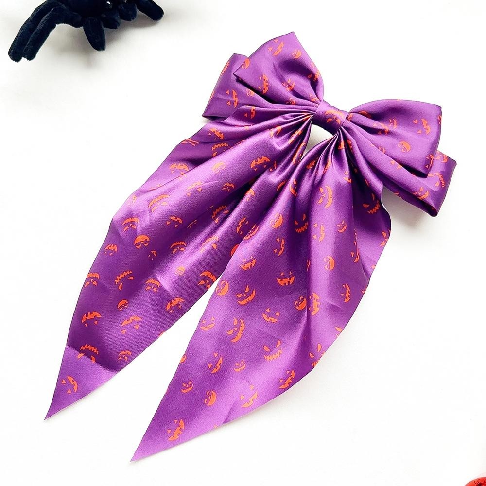 Jack-O-Lantern Face Clip In Bow - Approximately 12.5" L view 2