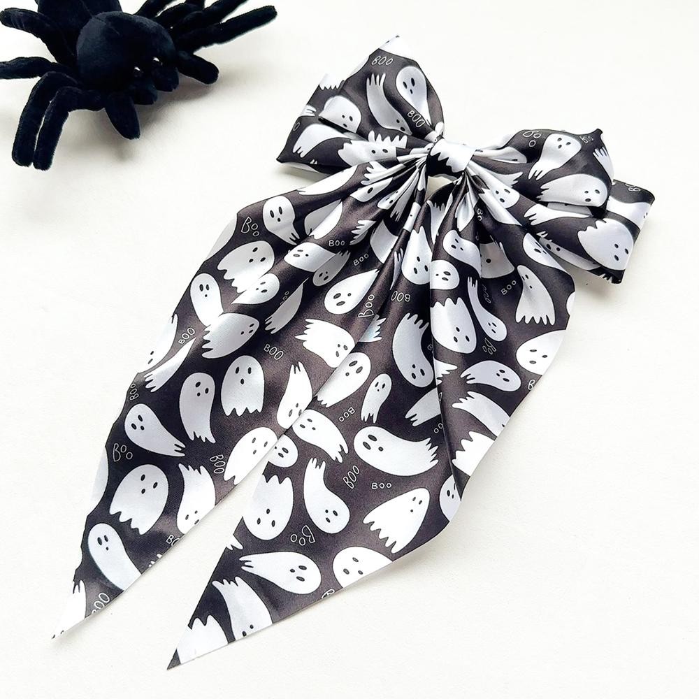 Printed Ghosts Clip In Hair Bow - Approximately 5" L view 2