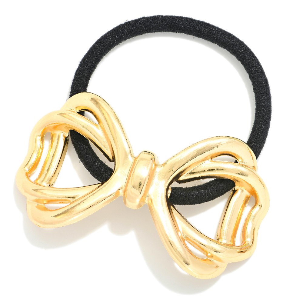 Hair Tie With Metal Bow Accent - Approximately 2.25" L view 2