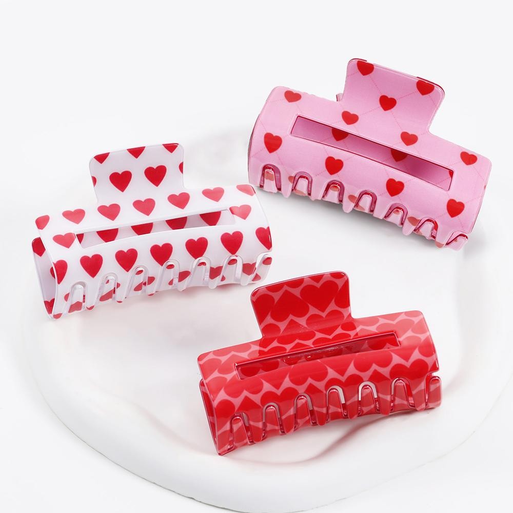 Hearts Printed Acetate Claw Hair Clip - Approximately 3.25" L view 4