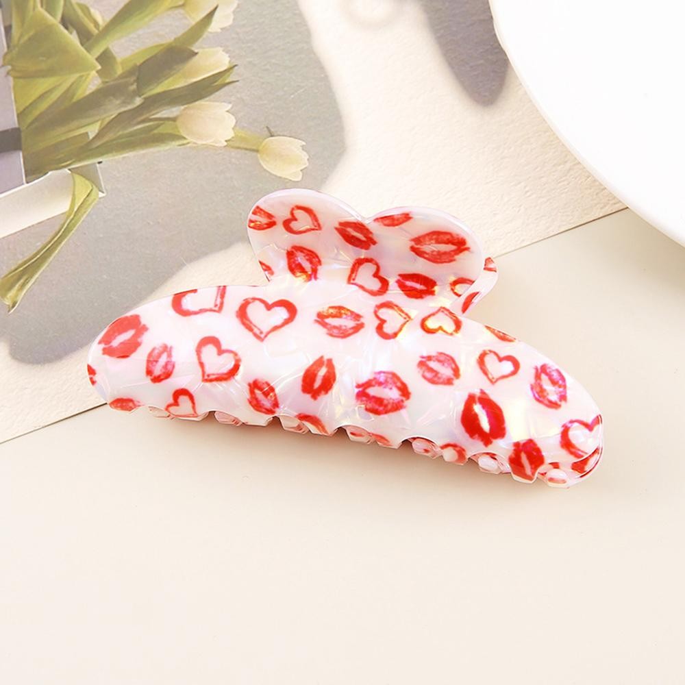 Marbled Acetate Lips & Hearts Printed Claw Hair Clip - Approximately 4" L view 2