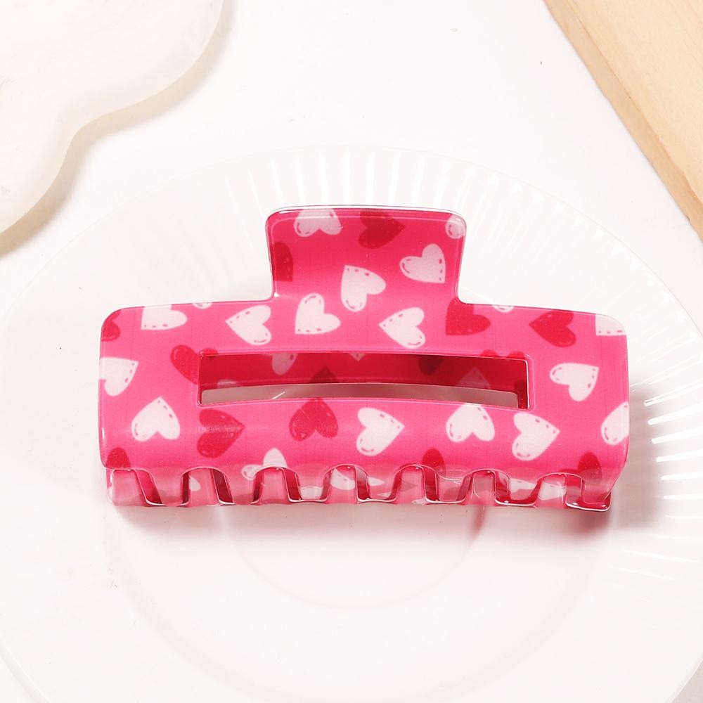 Hearts Printed Acetate Claw Hair Clip - Approximately 3.75" L view 2