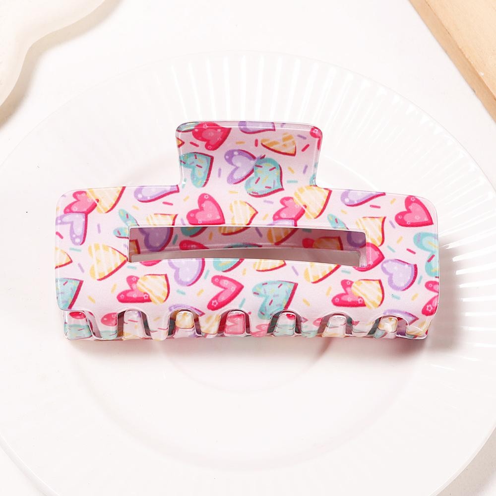 Hearts Printed Acetate Claw Hair Clip - Approximately 3.75" L view 2