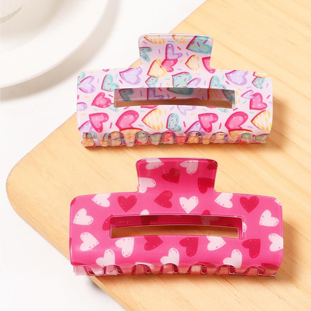 Hearts Printed Acetate Claw Hair Clip - Approximately 3.75" L view 4