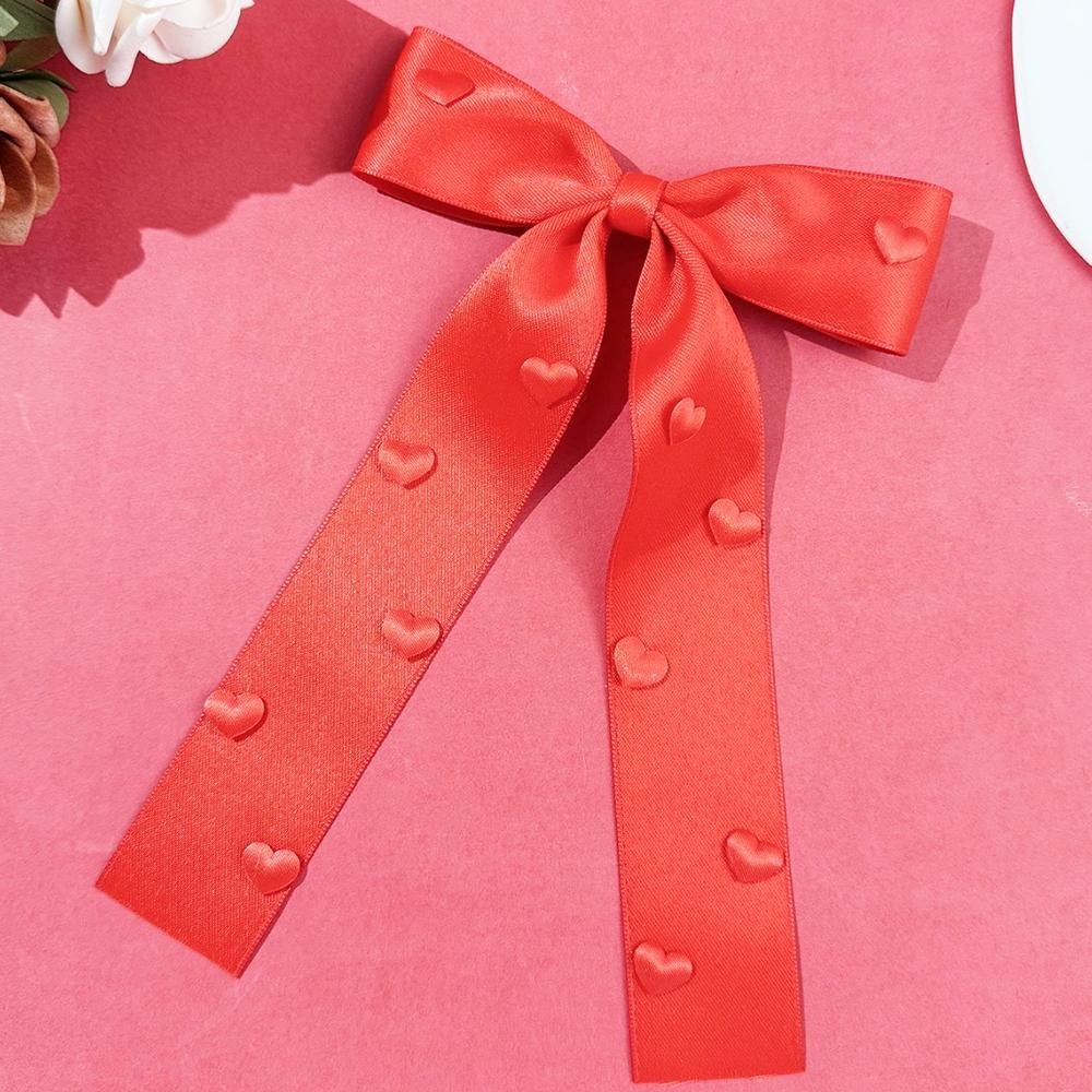 Satin Hair Bow With Heart Details - Approximately 7" L view 2