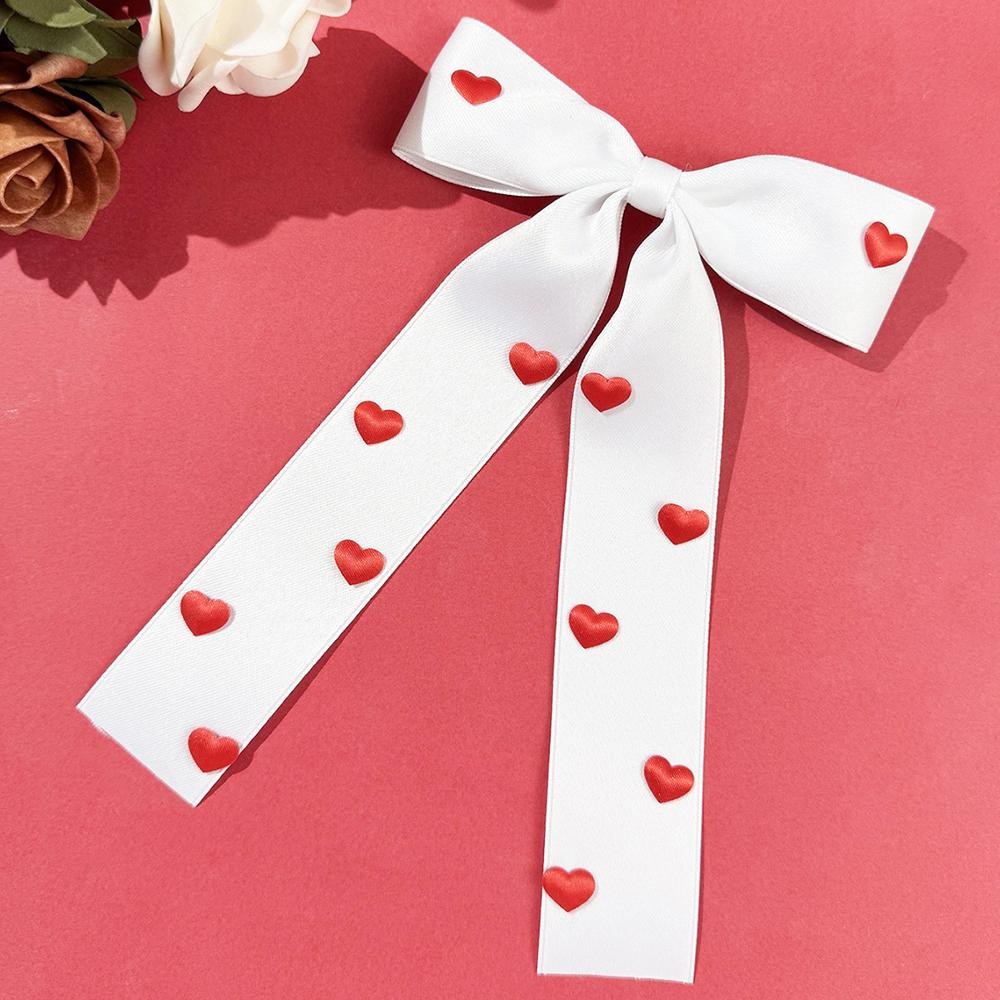 Satin Hair Bow With Heart Details - Approximately 7" L view 2