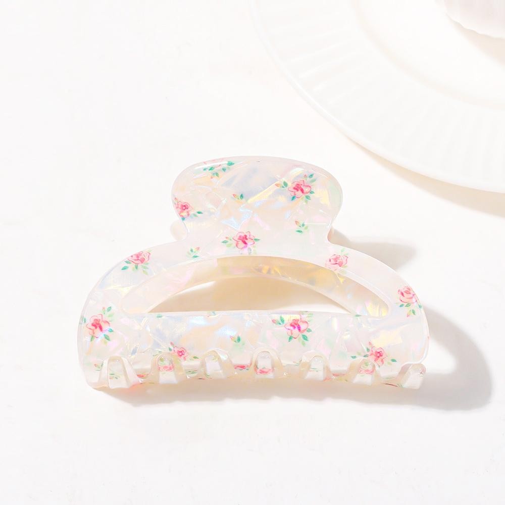 Iridescent Acetate Printed Flowers Claw Hair Clip - Approximately 3.5" L view 2