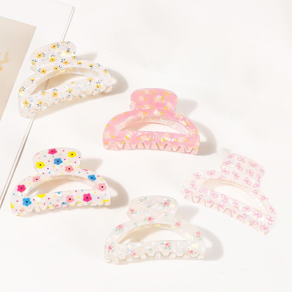 Iridescent Acetate Printed Flowers Claw Hair Clip - Approximately 3.5" L view 4