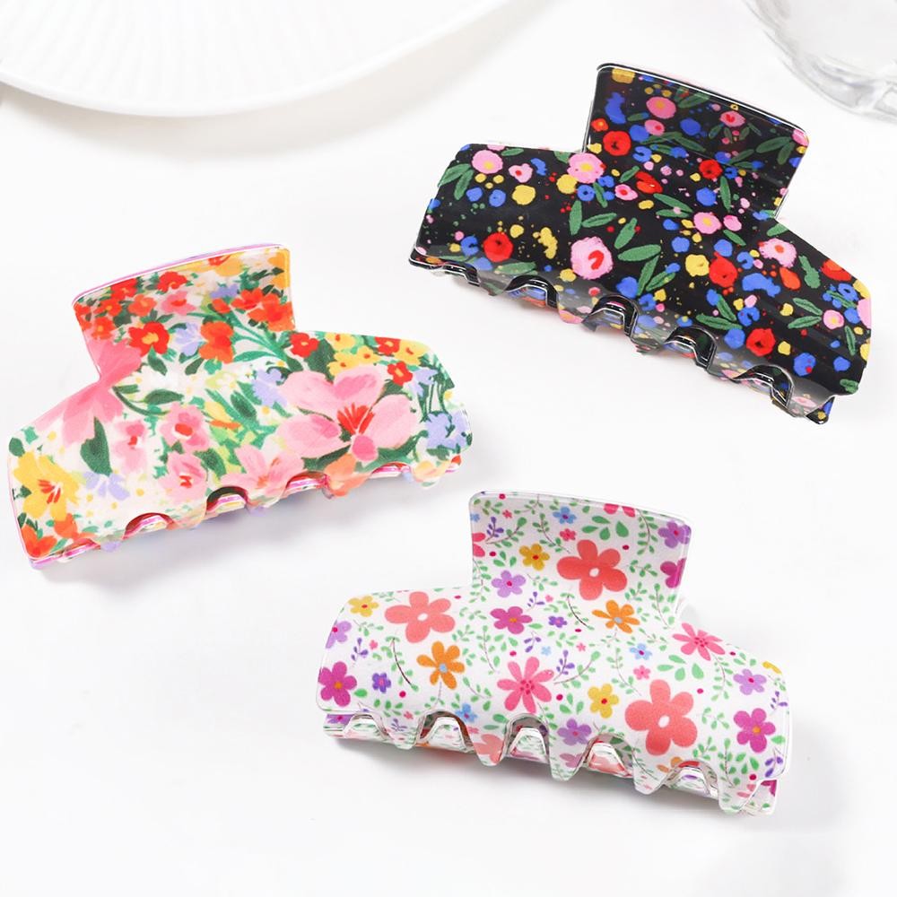 Floral Print Claw Hair Clip - Approximately 3.25" L view 4