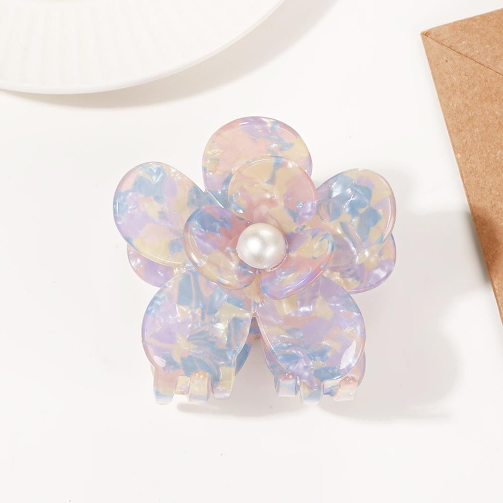 Layered Marbled Acetate Flowers Claw Hair Clip - Approximately 2.5" L view 2