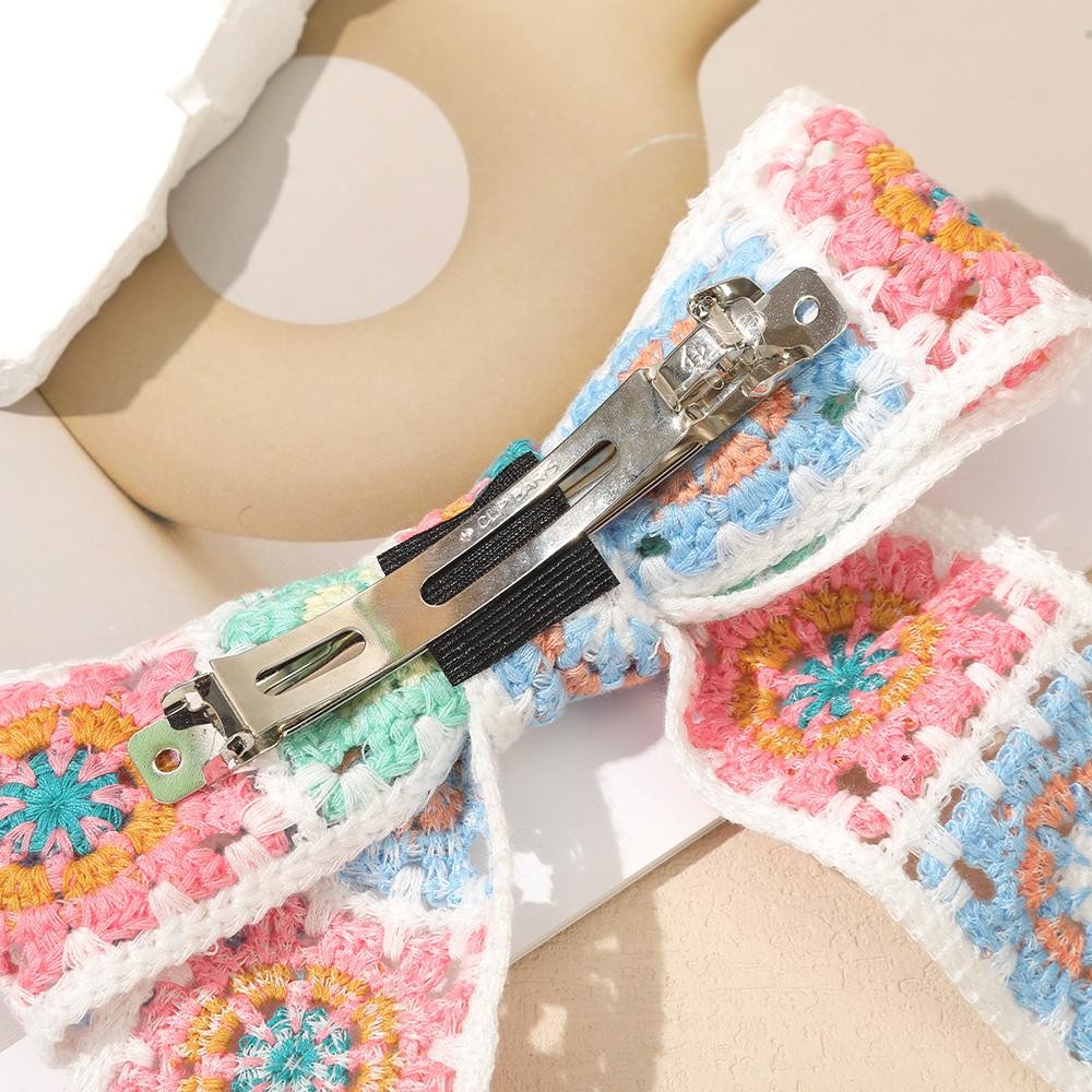 Crochet Granny Square Clip In Hair Bow - Approximately 7" L view 6