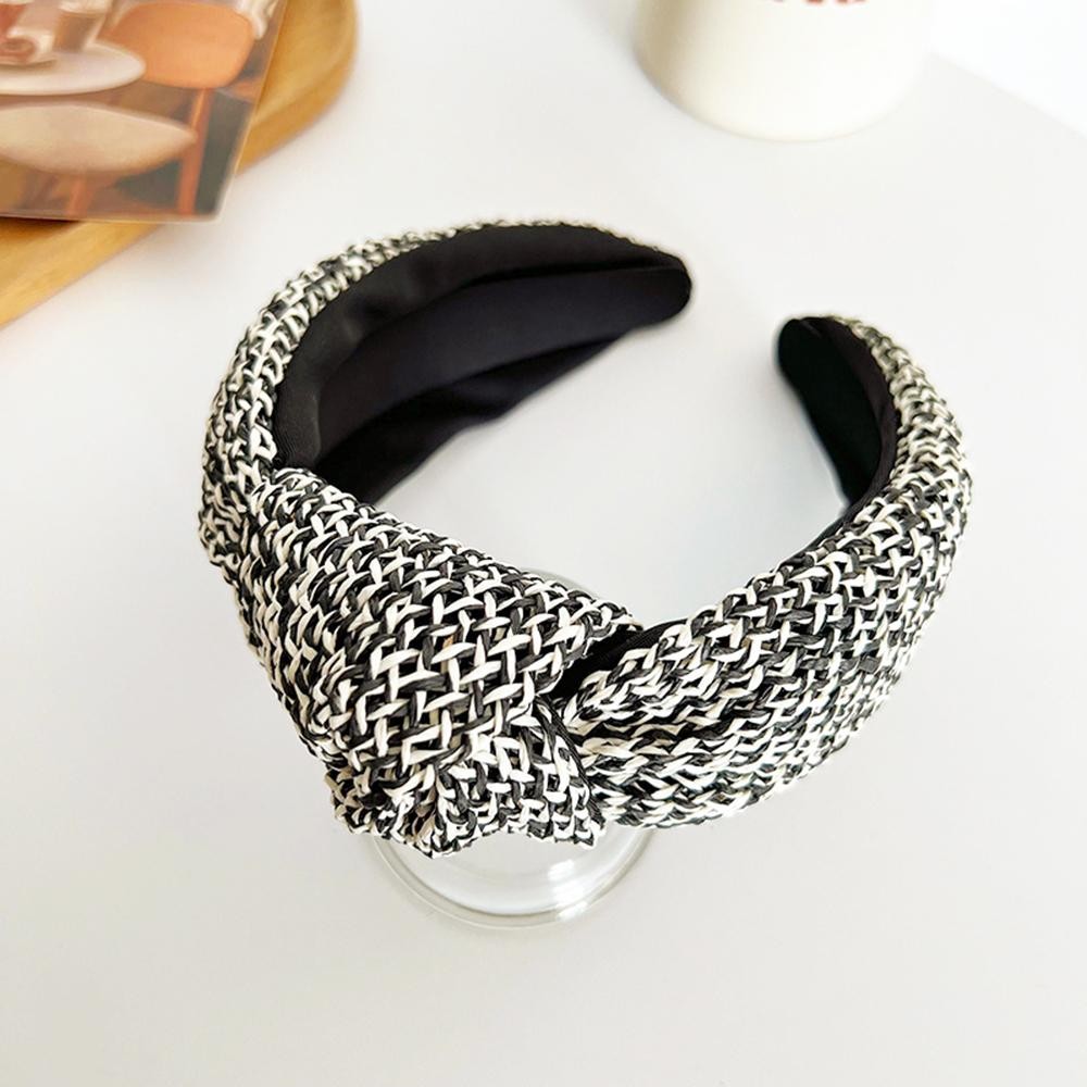 Two Tone Woven Raffia Knotted Headband - One Size Fits Most view 2
