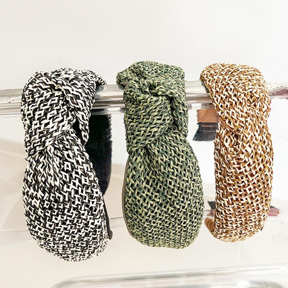 Two Tone Woven Raffia Knotted Headband - One Size Fits Most view 4