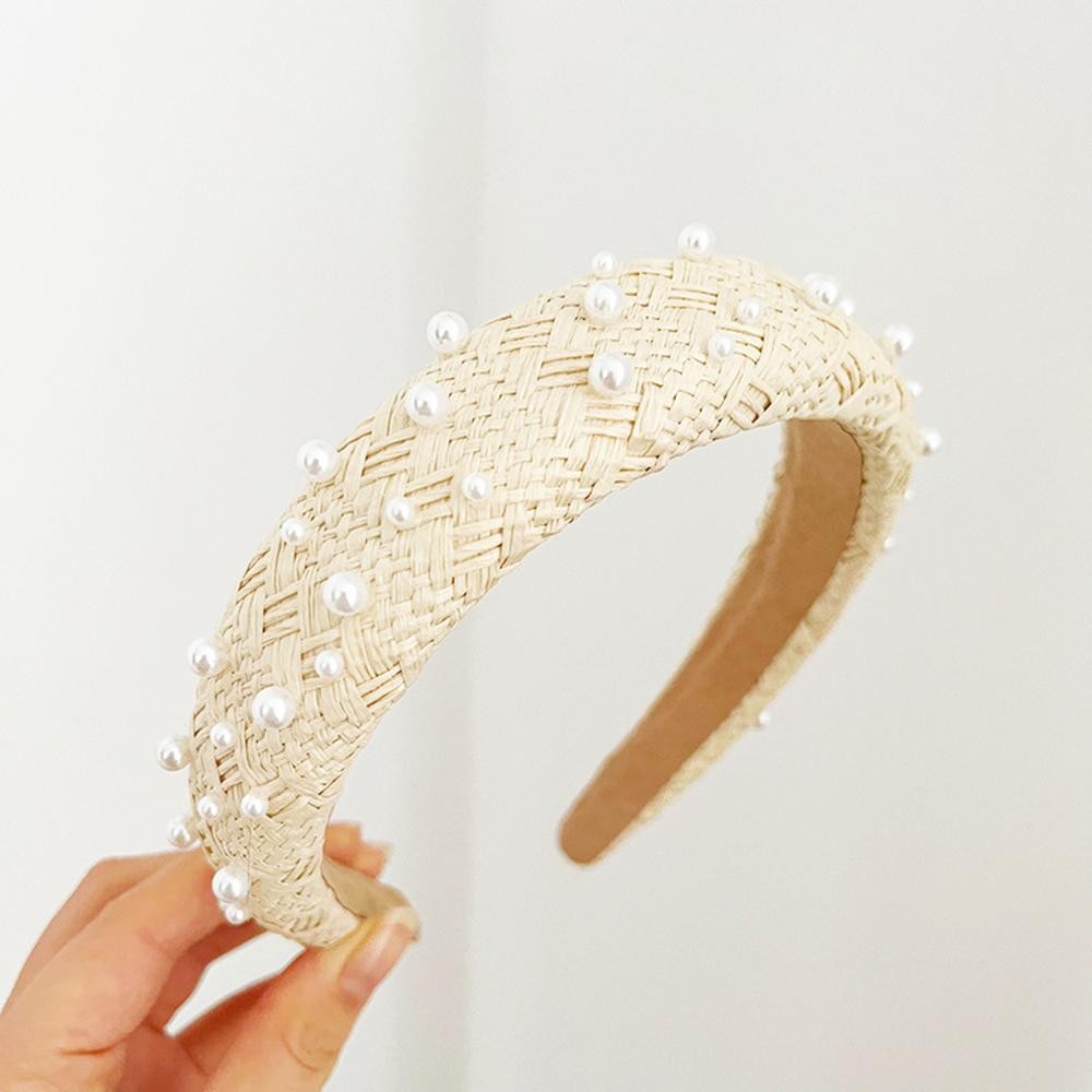 Woven Raffia & Pearl Headband - One Size Fits Most view 2