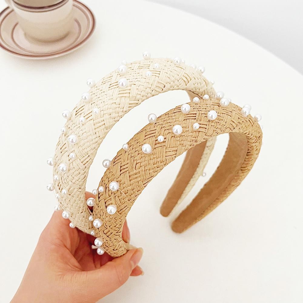 Woven Raffia & Pearl Headband - One Size Fits Most view 4