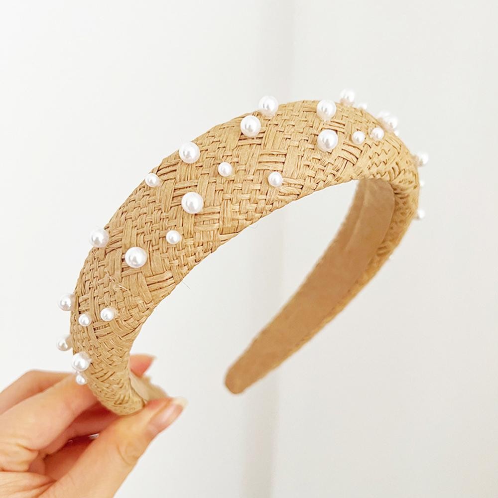 Woven Raffia & Pearl Headband - One Size Fits Most view 2