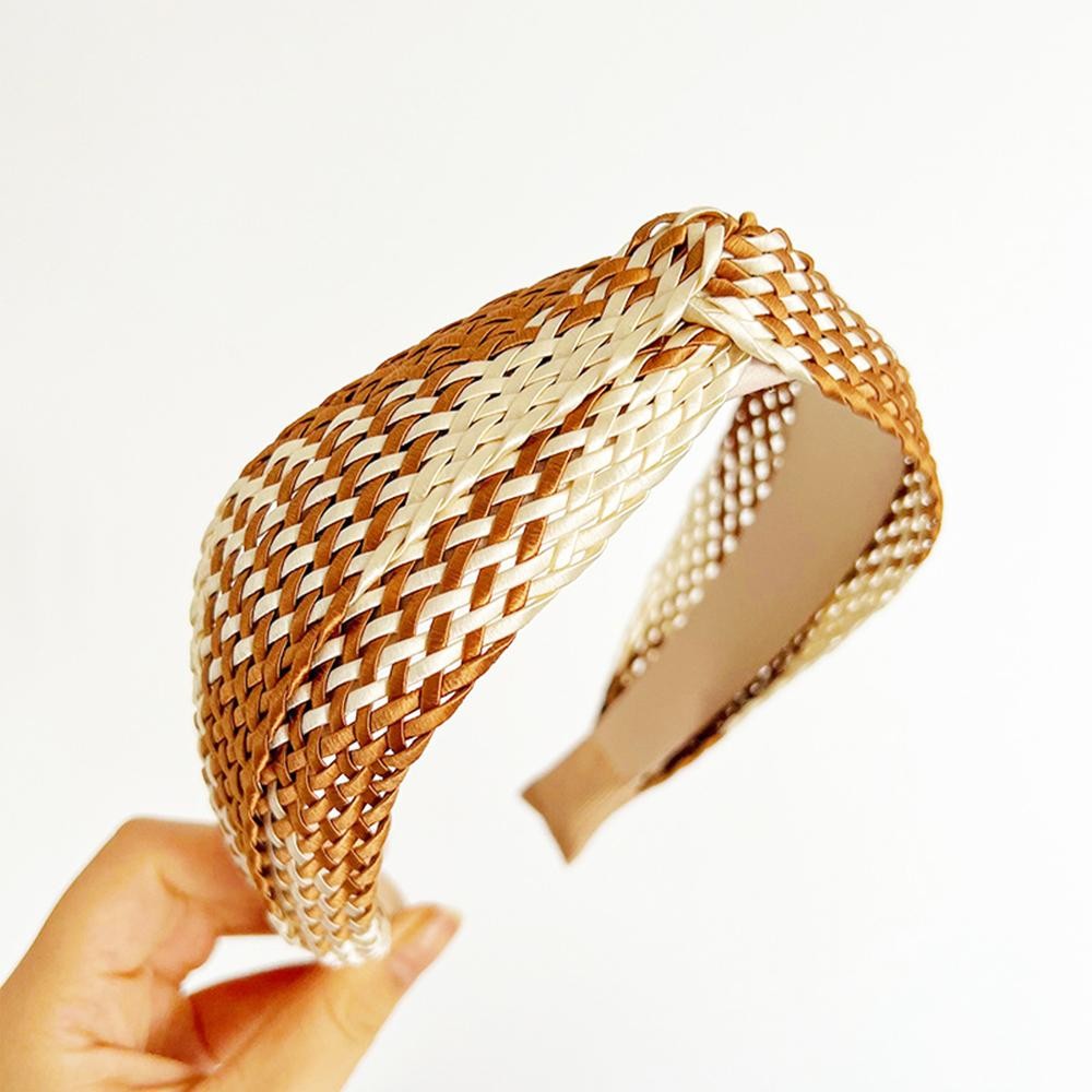 Two Tone Woven Raffia Knotted Headband - One Size view 2