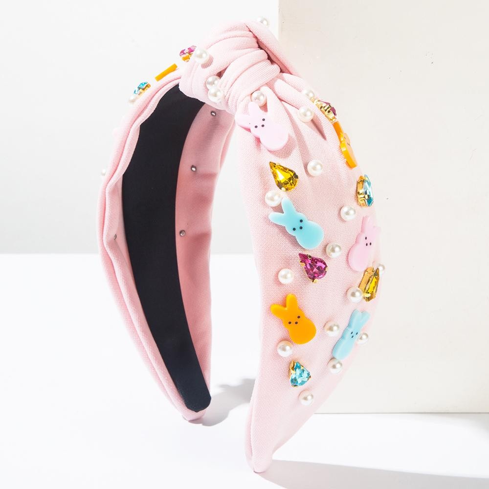 Enamel Easter Bunny & Rhinestone Knotted Headband - One Size view 2