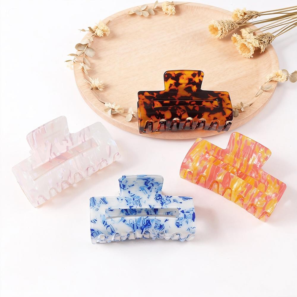 Two Tone Abstract Print Acetate Claw Hair Clip - Approximately 3" D view 4