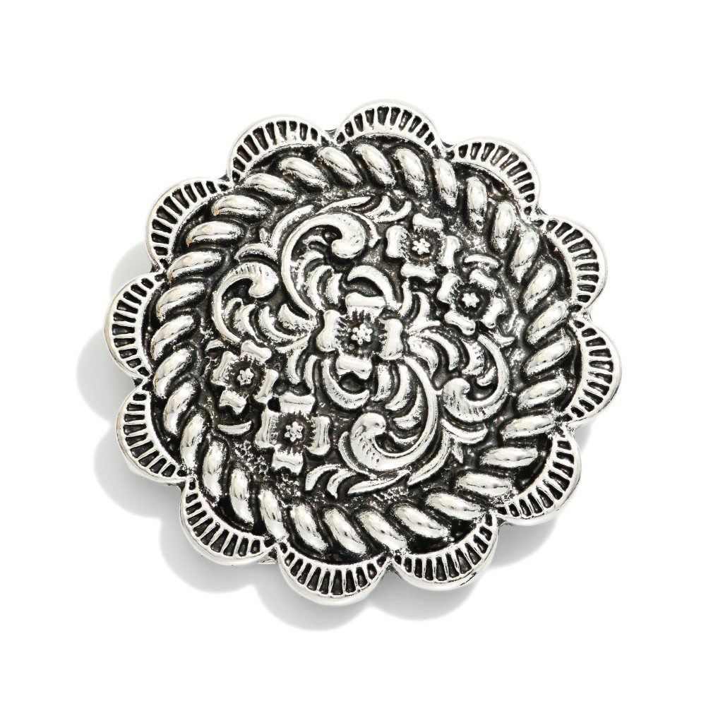 Round Metal Tone Filigree Western Scarf Clip - Approximately 1.5" D view 2