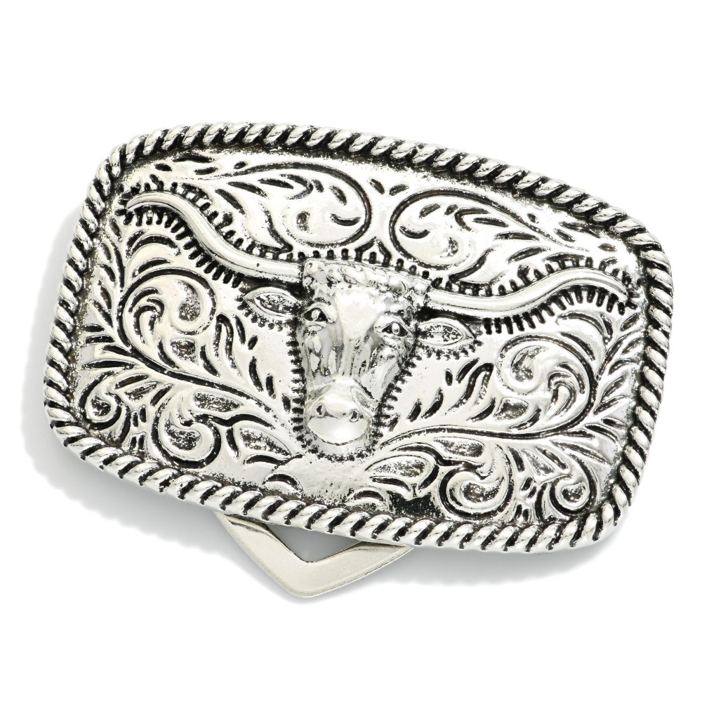 Rectangular Metal Tone Filigree Western Scarf Clip - Approximately 1.75" D view 2