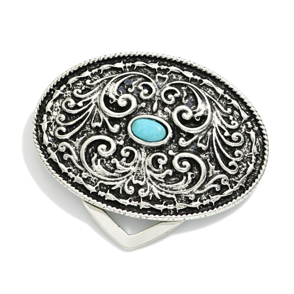 Oval Metal Tone Filigree Western Scarf Clip - Approximately 1.5" D view 2