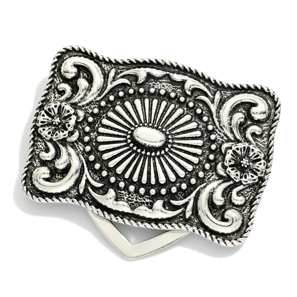 Rectangular Metal Tone Filigree Western Scarf Clip - Approximately 1.5" D view 2