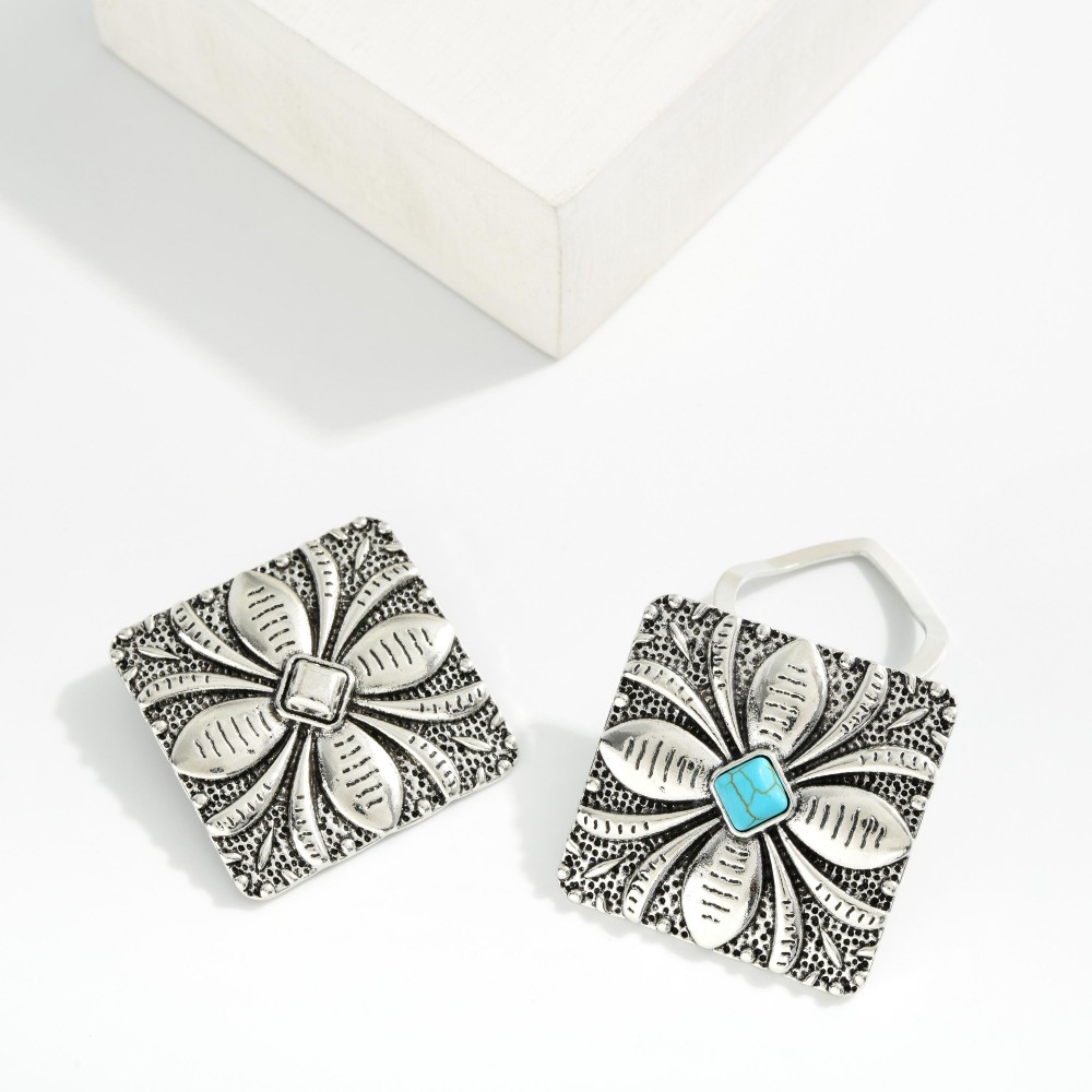 Metal Tone Western Scarf Clip Featuring Engraved Flower Detail - Approximately 1.5" D view 4
