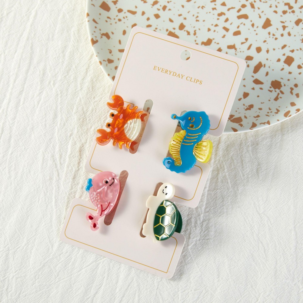 Set Of Four Sea Animal Acetate Claw Hair Clips - Approximately 1" L view 2
