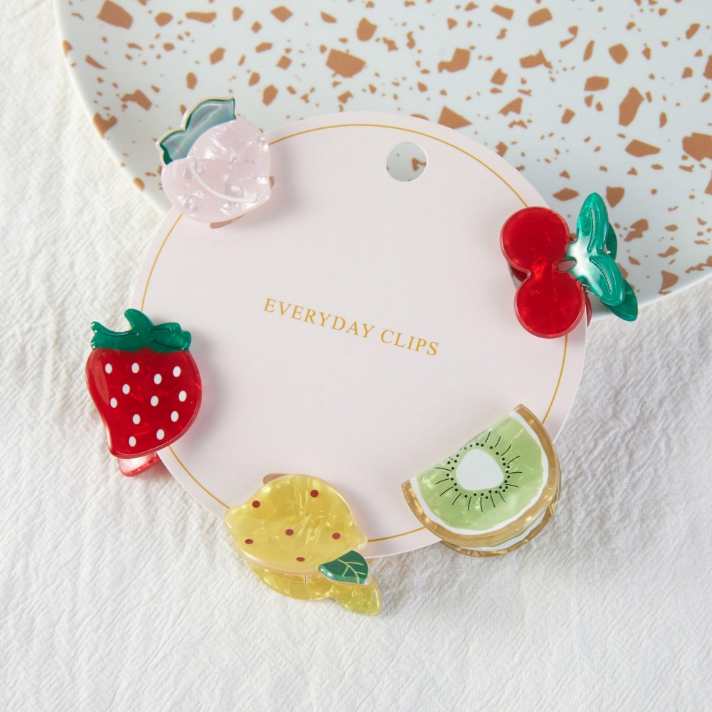 Set Of Five Fruit Acetate Claw Hair Clips - Approximately 1.25" L view 2