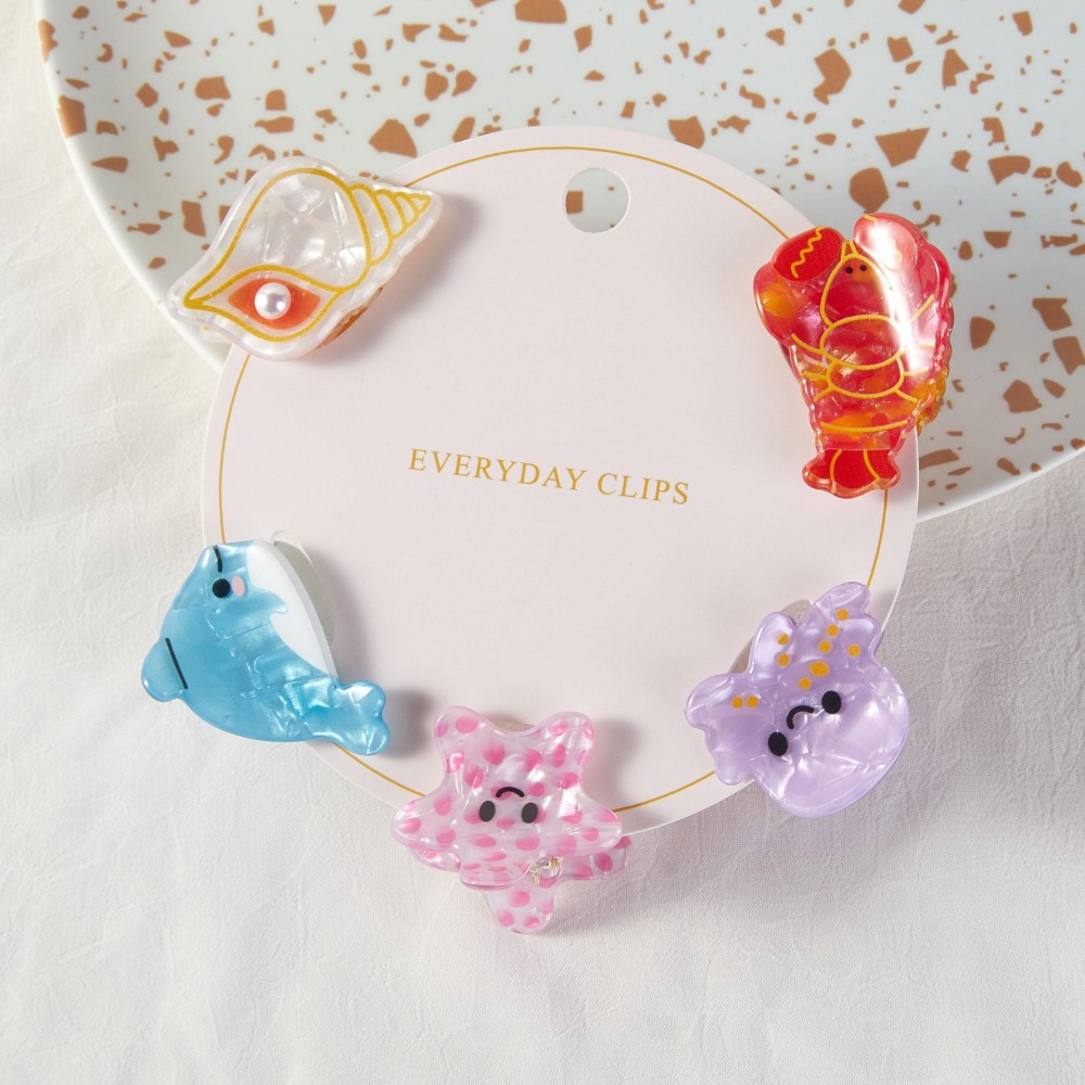 Set Of Five Sea Animal Acetate Claw Hair Clips - Approximately 1" L view 2