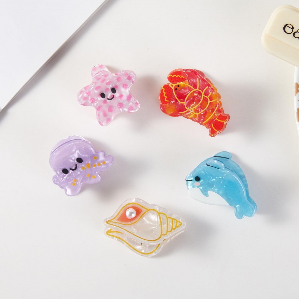 Set Of Five Sea Animal Acetate Claw Hair Clips - Approximately 1" L view 4