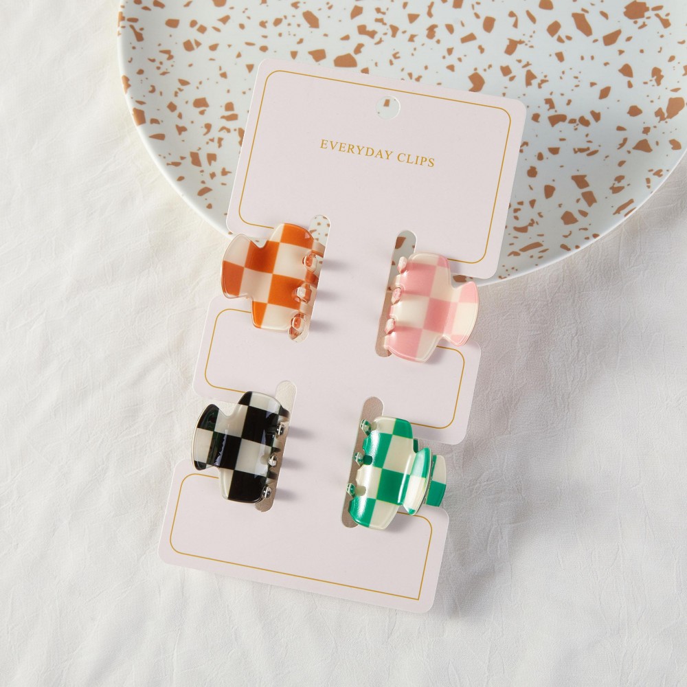 Set Of Four Checker Acetate Claw Hair Clips - Approximately 1" L view 2