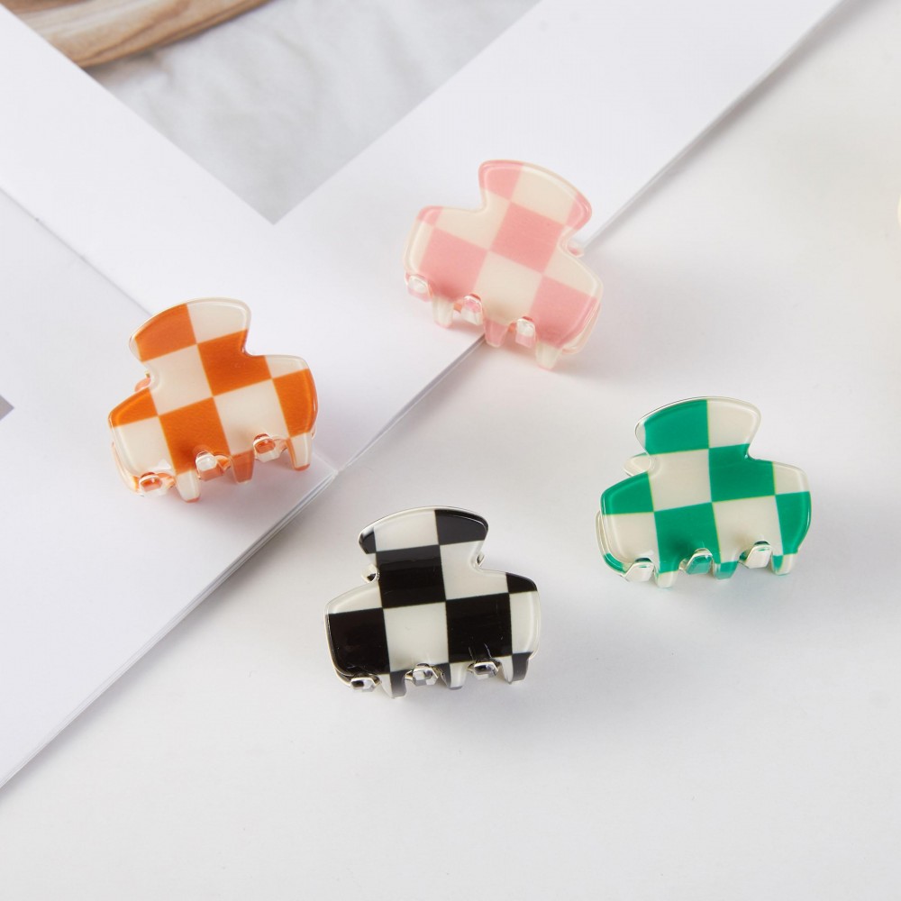 Set Of Four Checker Acetate Claw Hair Clips - Approximately 1" L view 4