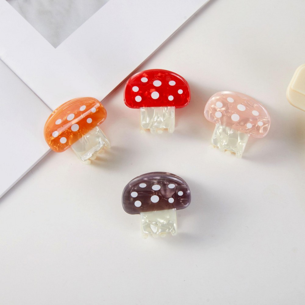Set Of Four Mushroom Acetate Claw Hair Clips - Approximately 1" L view 4