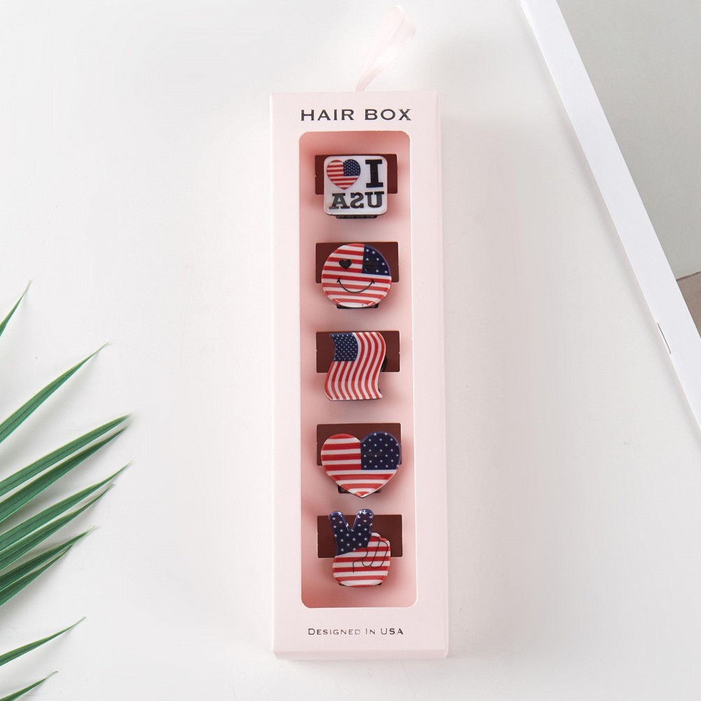 Set Of Five Americana Acetate Claw Hair Clips - Gift Box Included - Approximately 1" L view 2