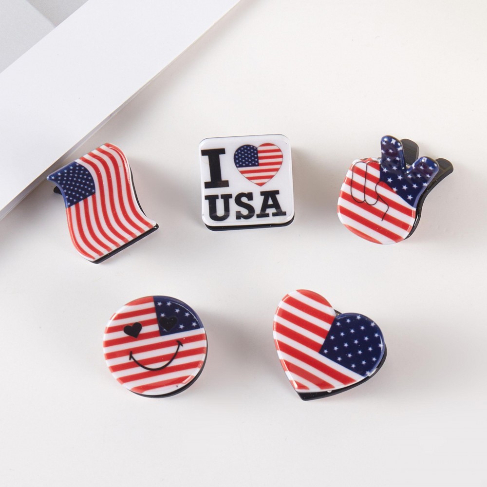 Set Of Five Americana Acetate Claw Hair Clips - Gift Box Included - Approximately 1" L view 4