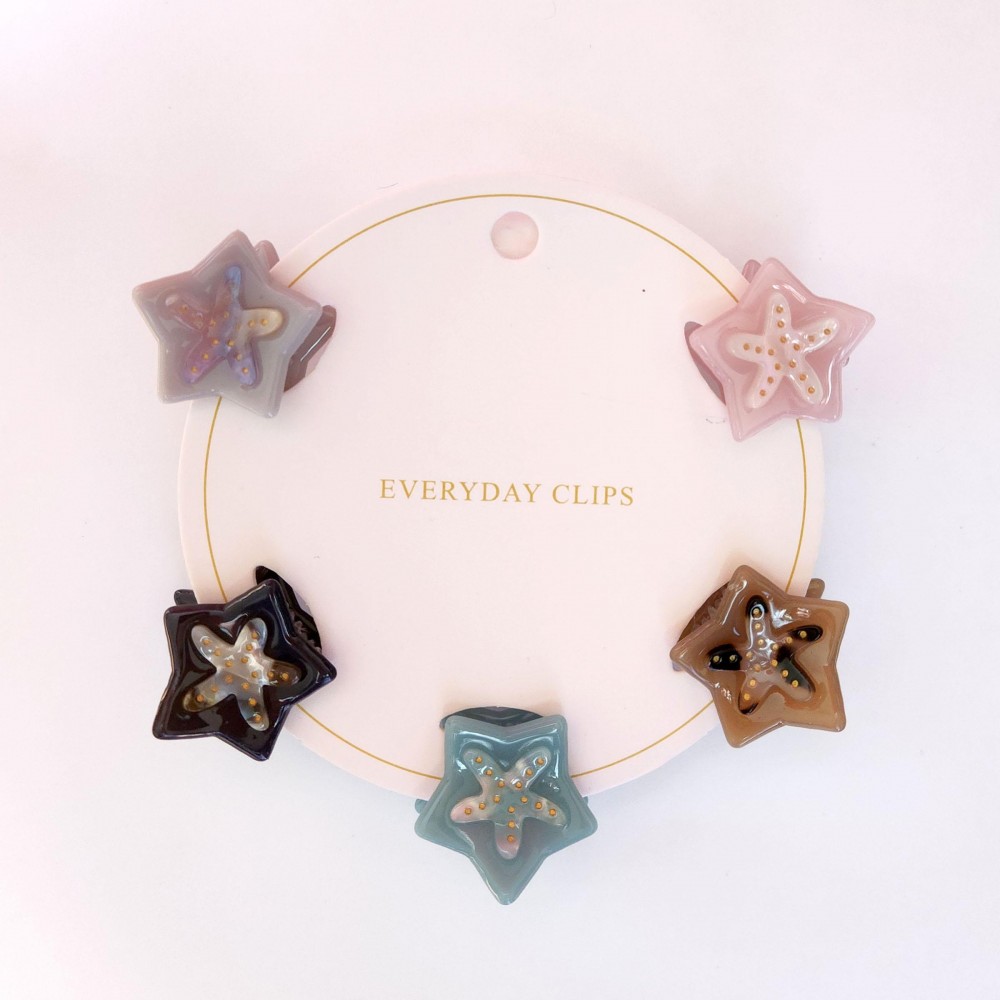 Set Of Five Mini Starfish Acetate Claw Hair Clips - Approximately .75" L view 2