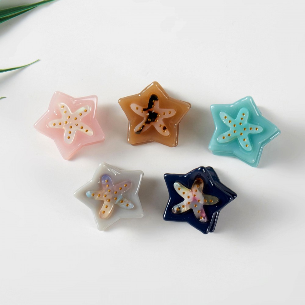Set Of Five Mini Starfish Acetate Claw Hair Clips - Approximately .75" L view 4