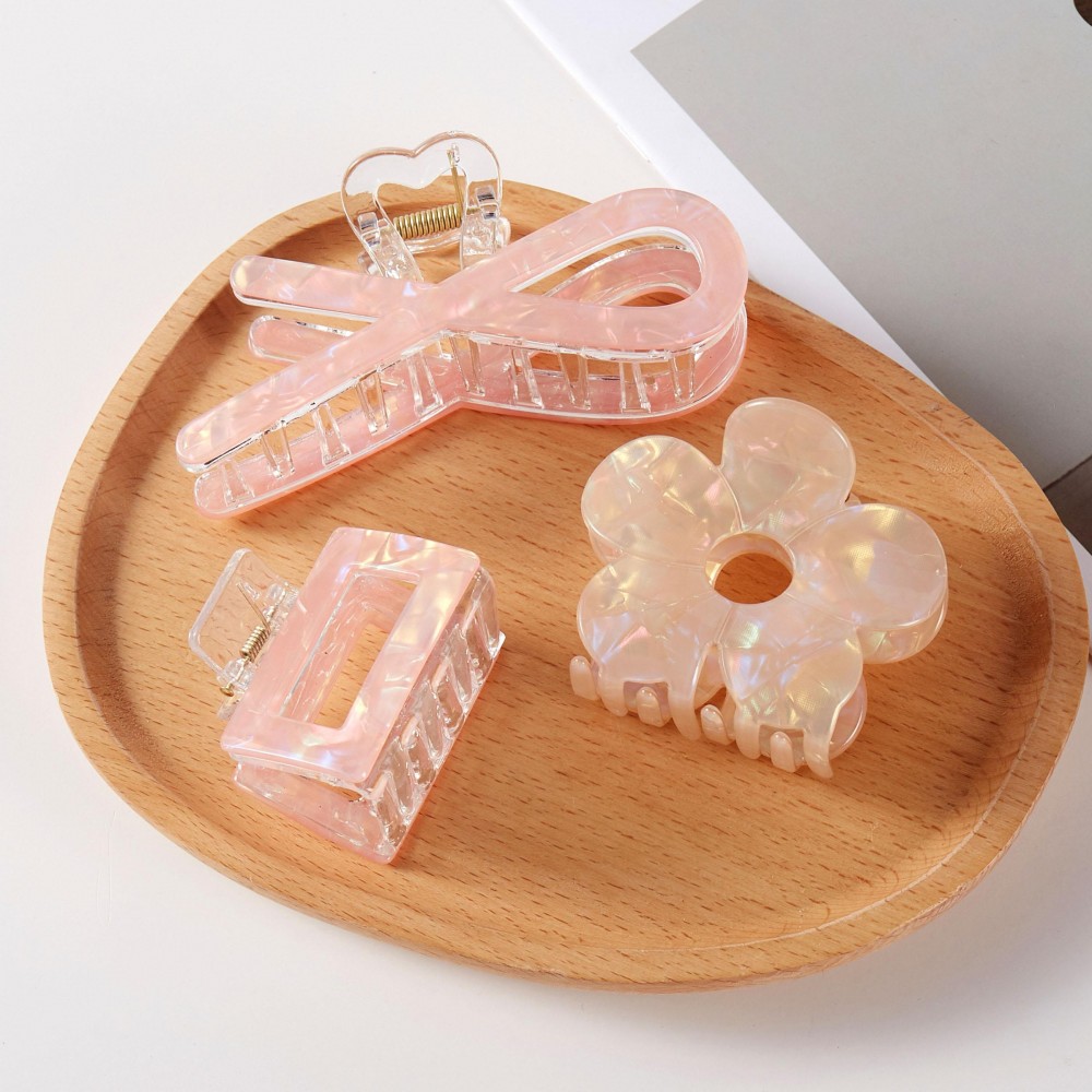 Set Of Three Marbled Acetate Claw Hair Clips - Approximately 1.5" - 4.5" L view 4