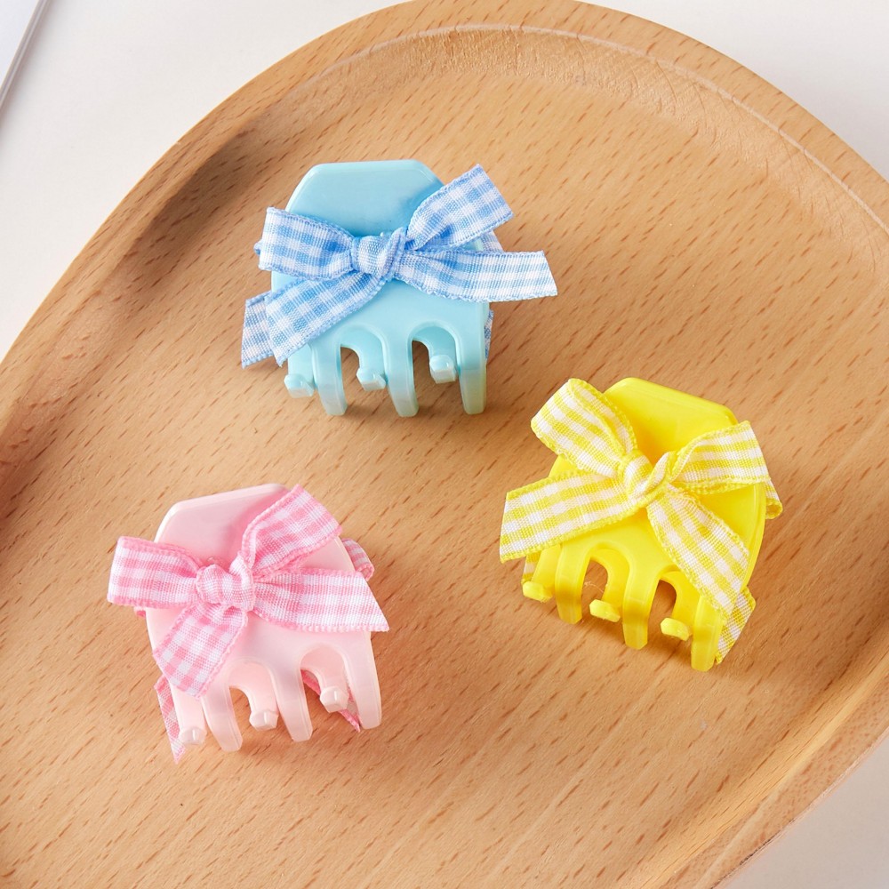 Set Of Three Acetate Claw Hair Clips With Gingham Bow Detail - Gift Box Included - Approximately 1" L view 4