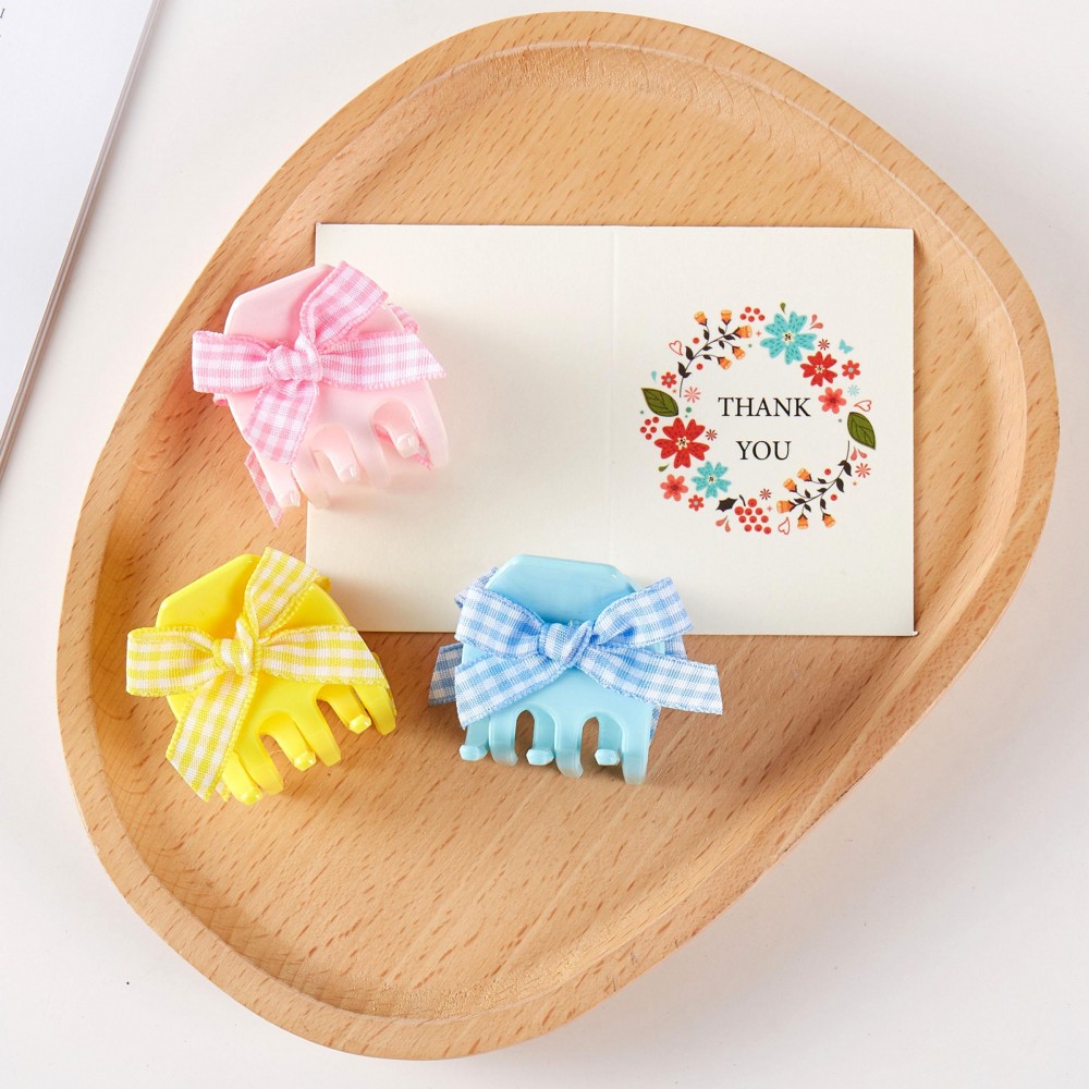 Set Of Three Acetate Claw Hair Clips With Gingham Bow Detail - Gift Box Included - Approximately 1" L view 6