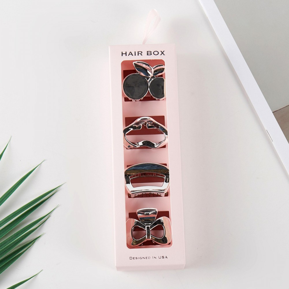 Set Of Four Metallic Claw Hair Clips - Gift Box Included - Approximately 1.75" L view 2