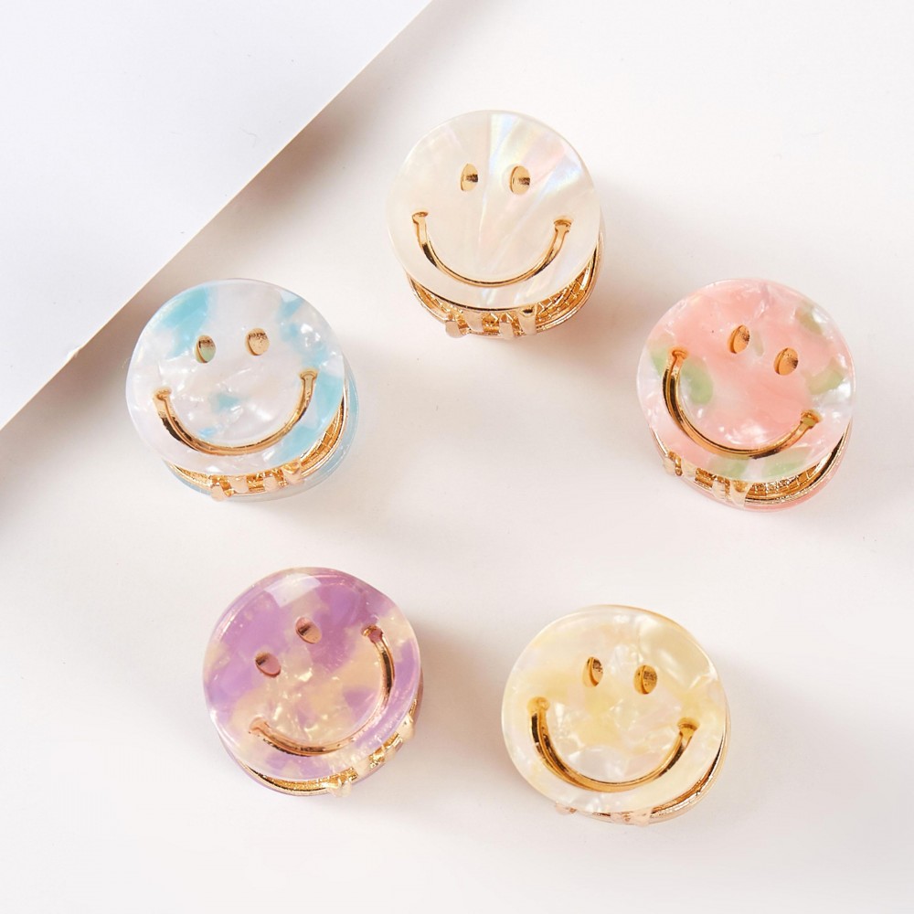 Set Of Five Mini Marbled Acetate Happy Face Claw Hair Clips - Gift Box Included - Approximately .75" L view 4